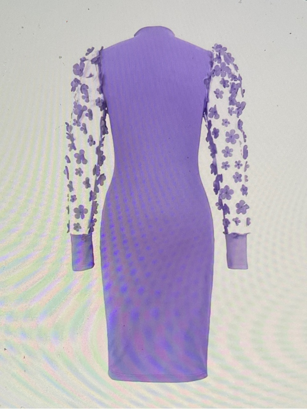 SHEIN Lilac Long-Sleeve Midi Dress with Sheer Floral Puff Sleeves**Fits Like 1X - Picture 3 of 11